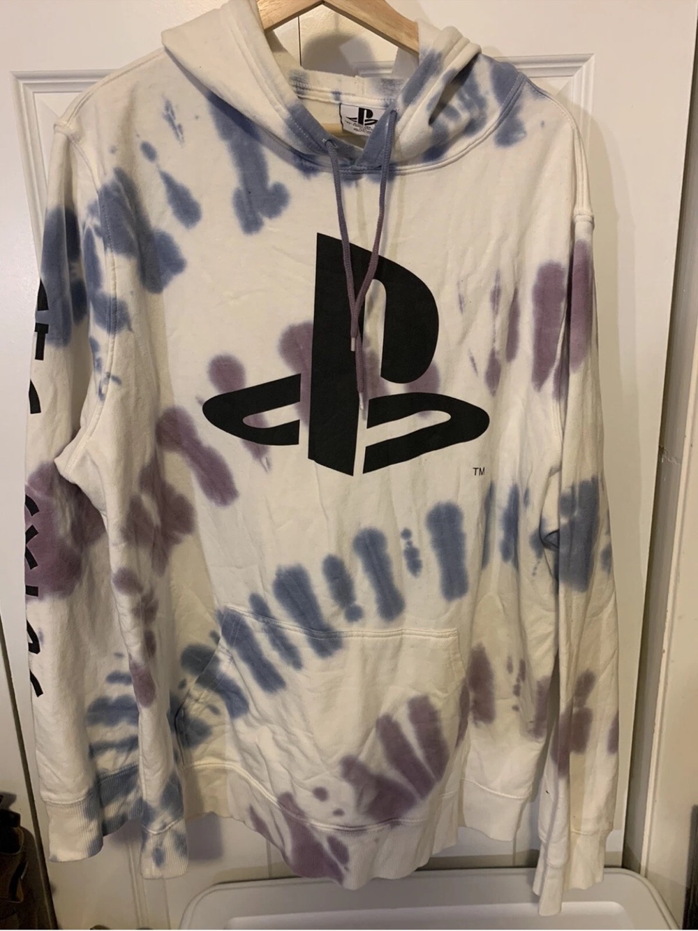 PlayStation Mens Sz XL Long Sleeve Tie Dye Hoodie Sweatshirt White